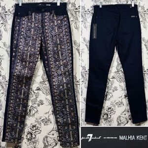 7 For All Mankind x Malhia Kent Metallic Jacquard Front Blue Pants, Sz 8/29